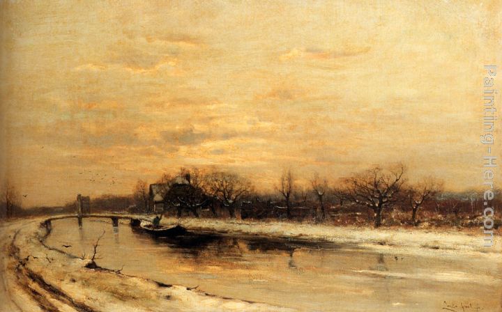 Winter An Orchard Alongside A Canal With A Farmhouse In The Distance At Dusk painting - Louis Apol Winter An Orchard Alongside A Canal With A Farmhouse In The Distance At Dusk art painting